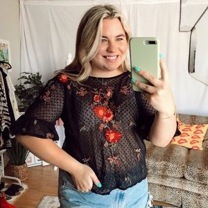 anthropolgie mave floral mesh blouse